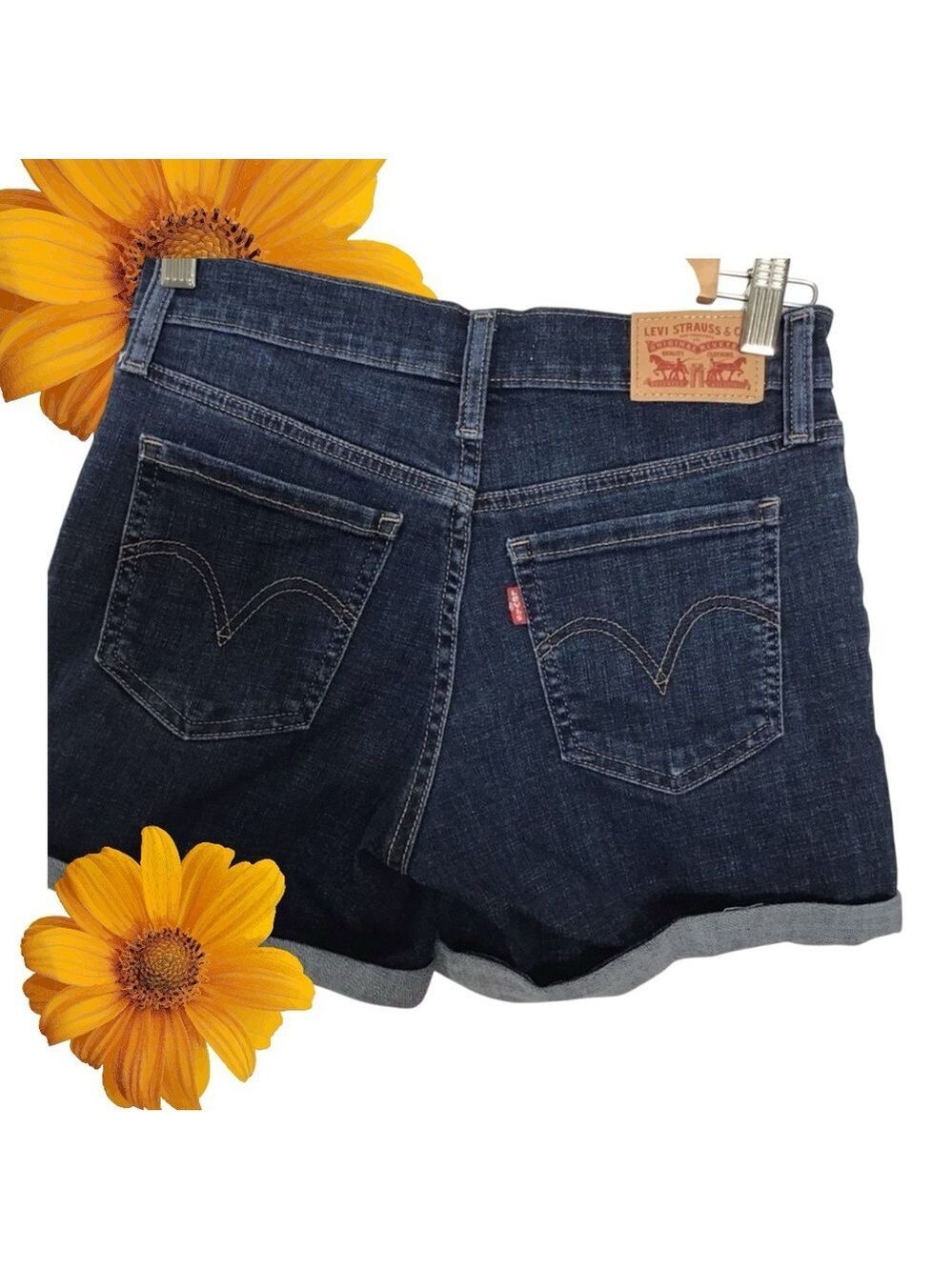 Levi’s mid length shorts jorts denim jeans medium/high rise waist dark blue 25